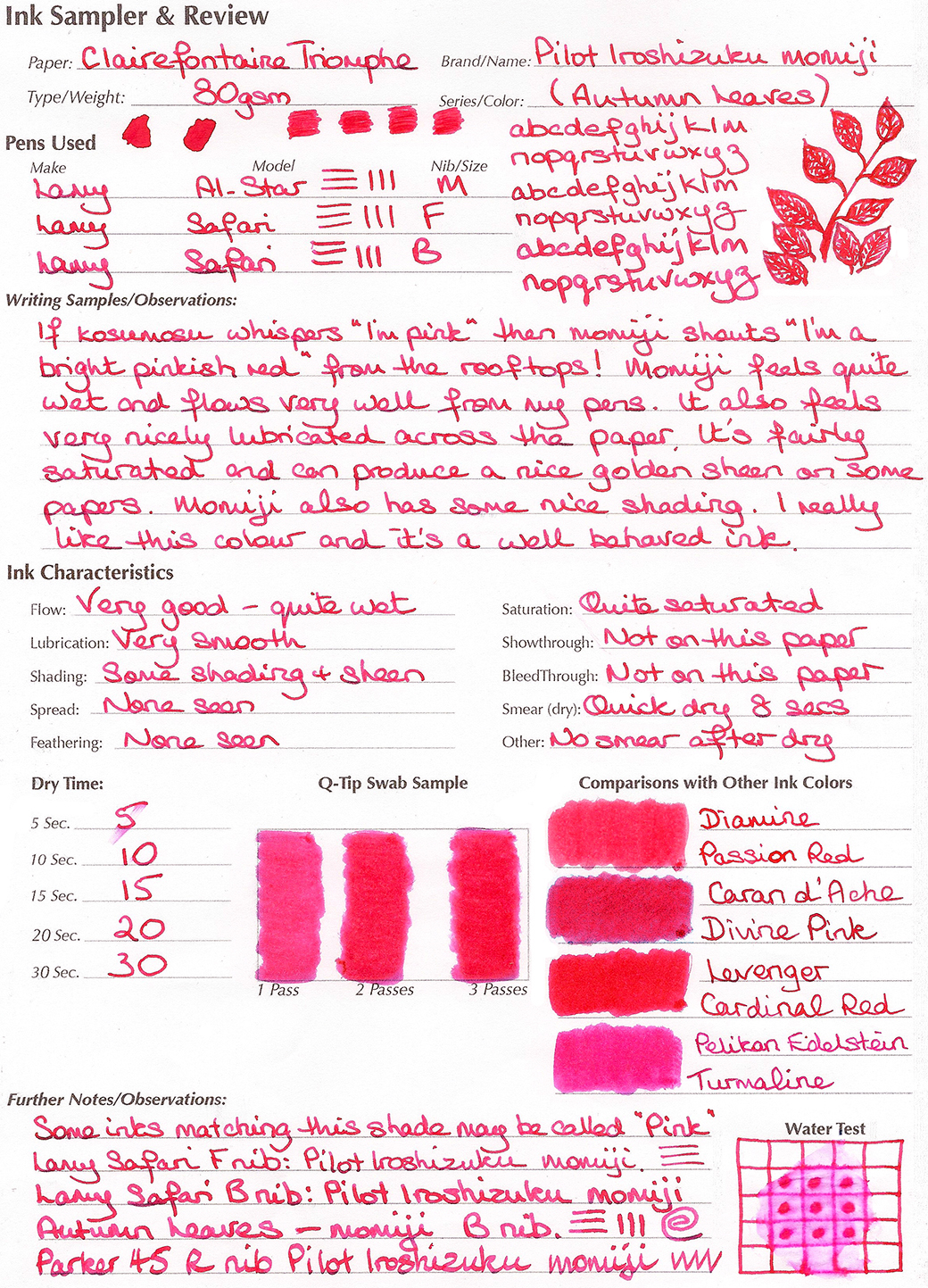 Pilot Iroshizuku fountain pen ink review momiji The Writing Desk